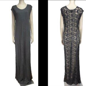RUDSAK Sheer Back Lace Boho Beach Luxury Maxi Cover up Dress Charcoal sz XS - S